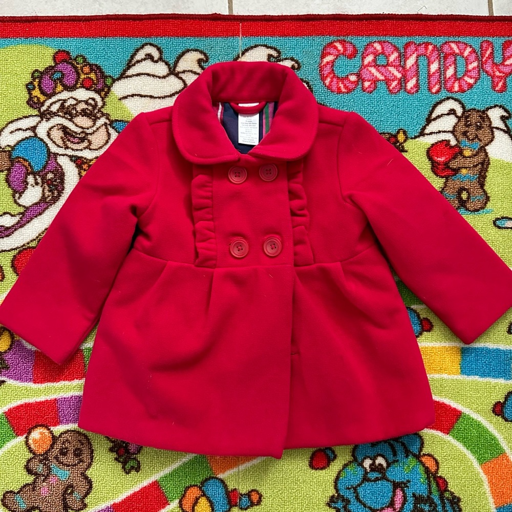 Baby girls 🧒 red pea coat 🧥